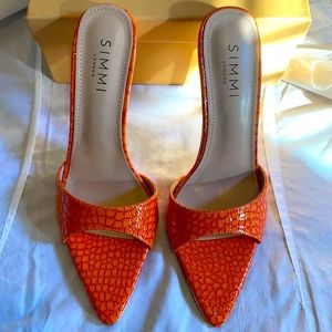 ORANGE PATENT FAUX CROC METAL TOE CAP STILETTO